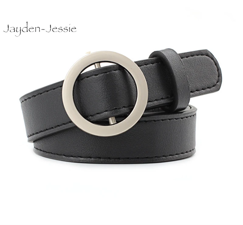 Женский пояс из искусственной кожи с металлическим кольцом и пряжкой однотонный