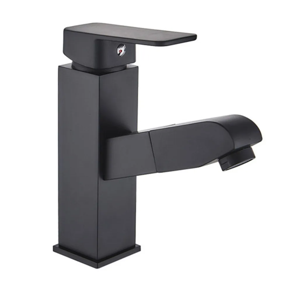 

Faucet Stainless Steel Pull-out Hot And Cold Faucet Toilet Basin Washbasin Retractable Washbasin Faucet (black Pull-out Square)