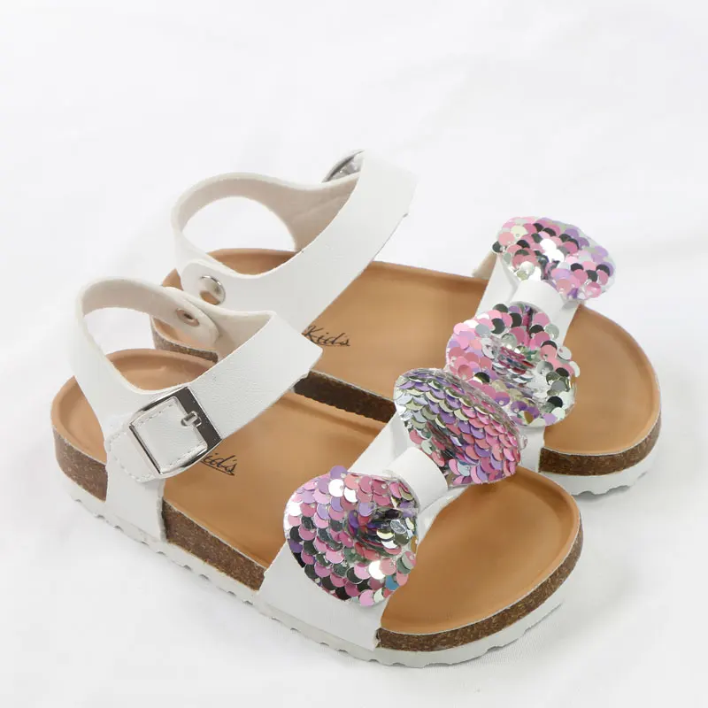 

Newest Summer Kids Shoes Corks 2021 Fashion Leathers Sweet Children Sandals For Girls Toddler Baby Breathable Bow Shoes Glitter