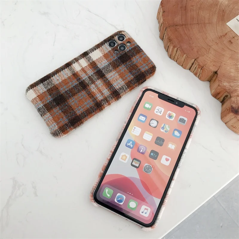 Модный плюшевый тканевый чехол в клетку для телефона iPhone 11 Pro Max Xr X Xs простой