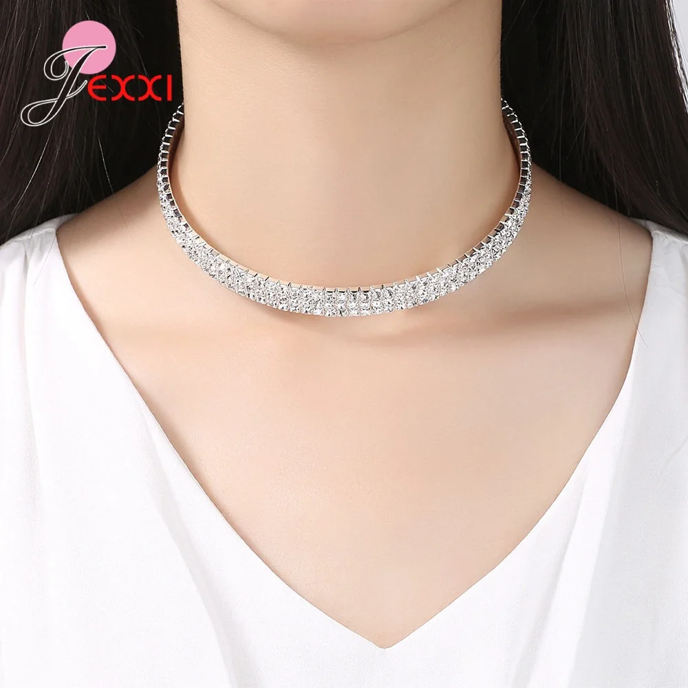 

Hip Hop Tennis Chain Necklace Iced Out 1 Row 3mm-5mm Cubic Zirconia 925 Sterling Silver Link Choker For New Year Gifts