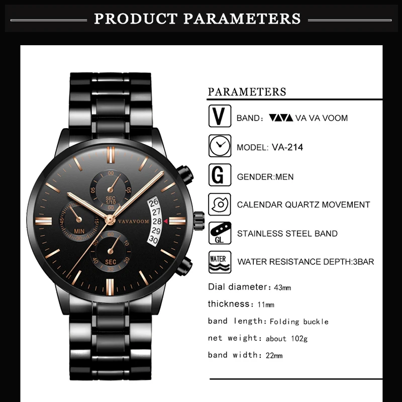 Часы наручные мужские с календарем брендовые деловые повседневные модные