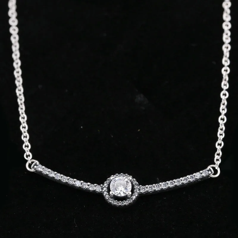 

New 925 Sterling Silver Round Sparkle With Timeless Elegance Crystal Necklace Fit Fashion Original Bead Charm DIY Jewelry