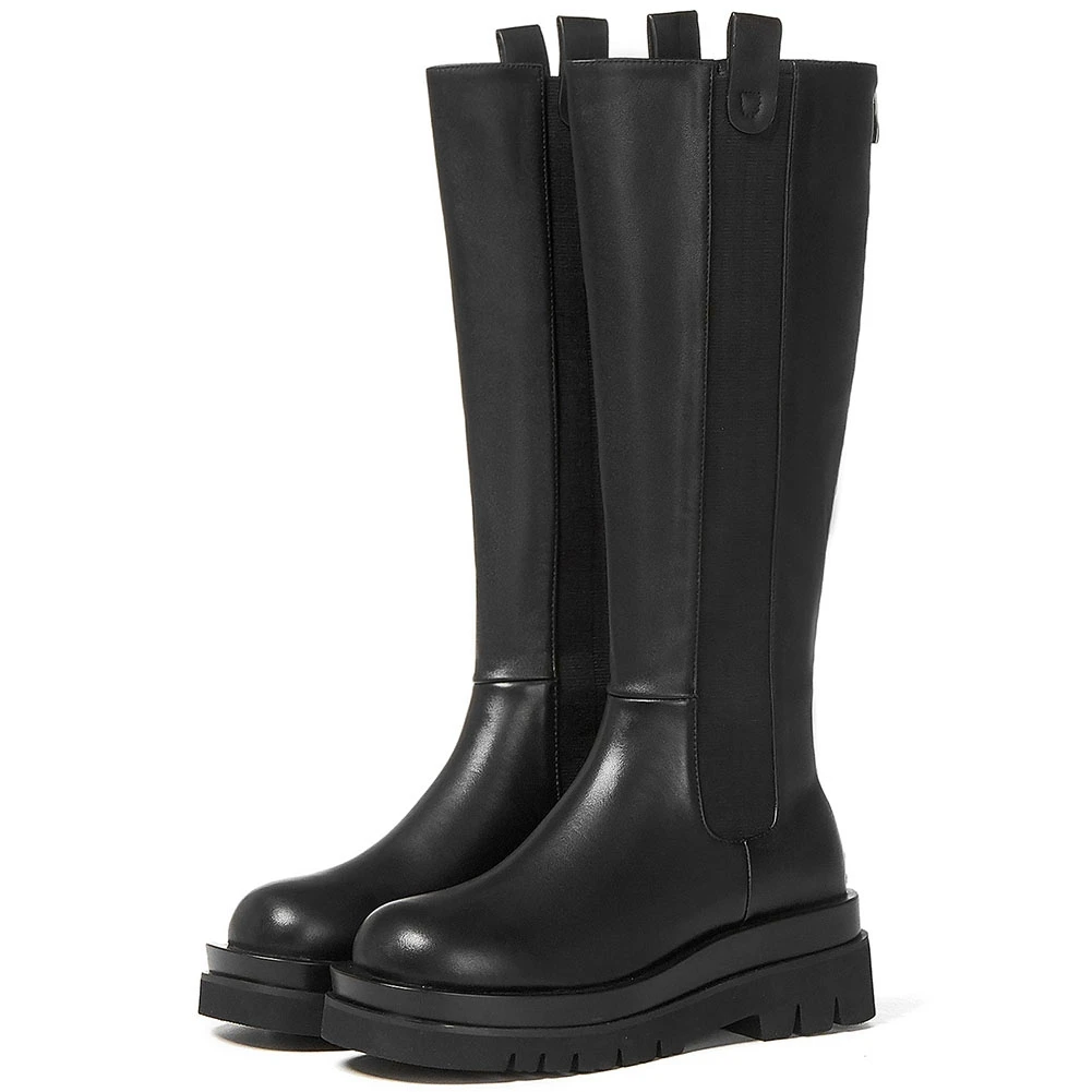 

RIBETRINI Brand New Fashion Chic Skidproof Rubber Sole Genuine Leather Riding Boots Stylish Winter Shoes Boots Women