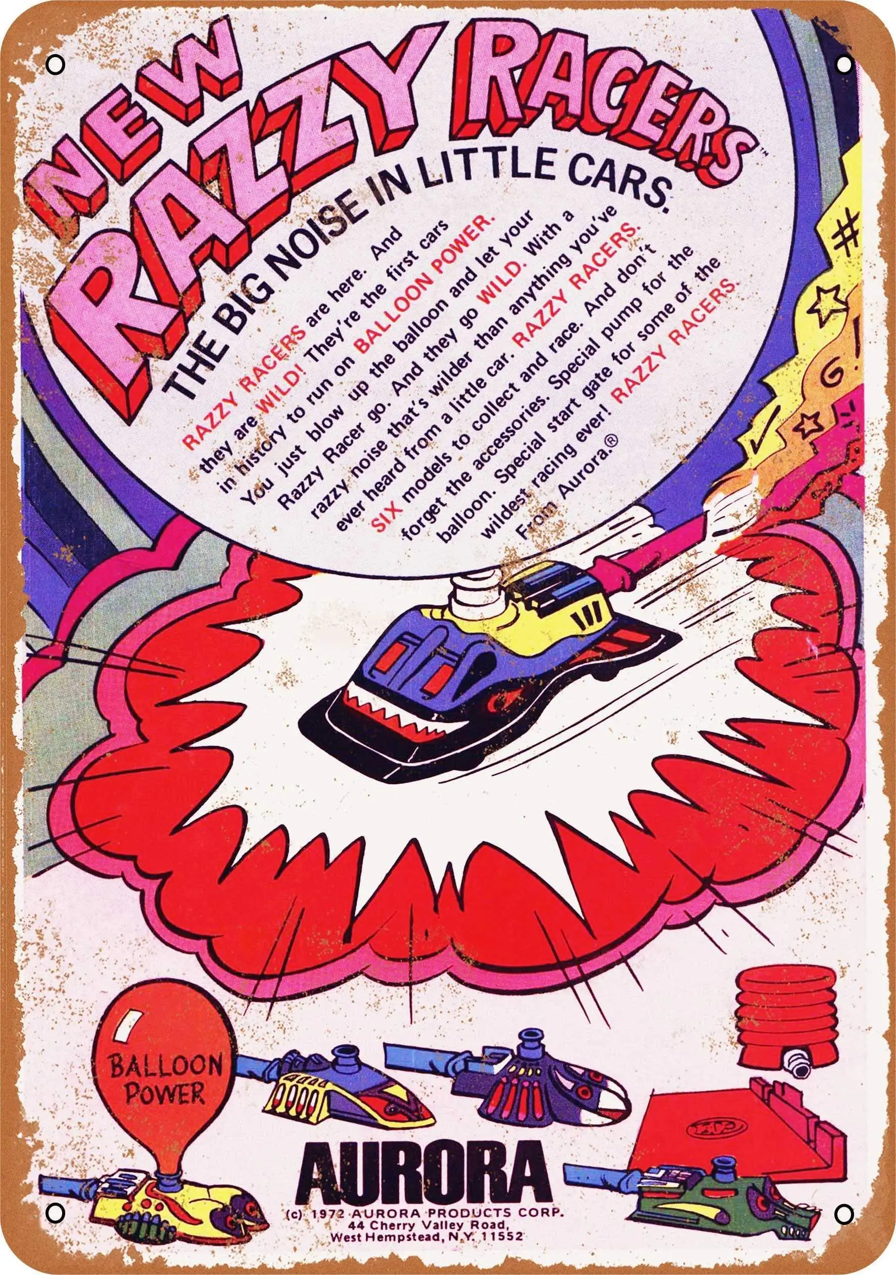 

SLALL 1972 Balloon-Powered Razzy Racers Retro Street Sign Household Metal Tin Sign Bar Cafe Car Motorcycle Garage Decoration