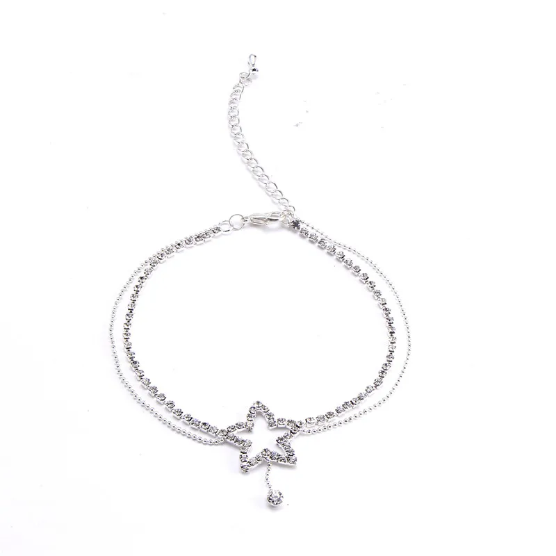 

1piece Star Heart Rhinstones Crystal Chain Anklets For Women Fashion Tassel Anklets Foot Jewelry