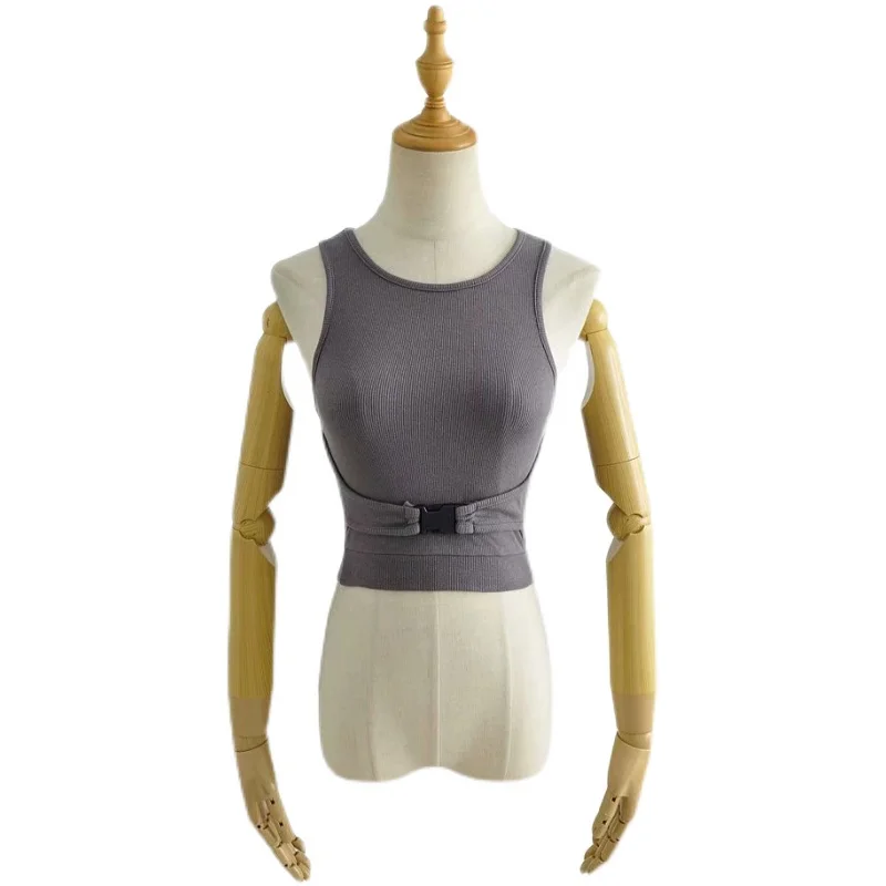 

ZOSOL Fashion short solid color fitted waistcoat with round neck, sleeve less backing and sling inside