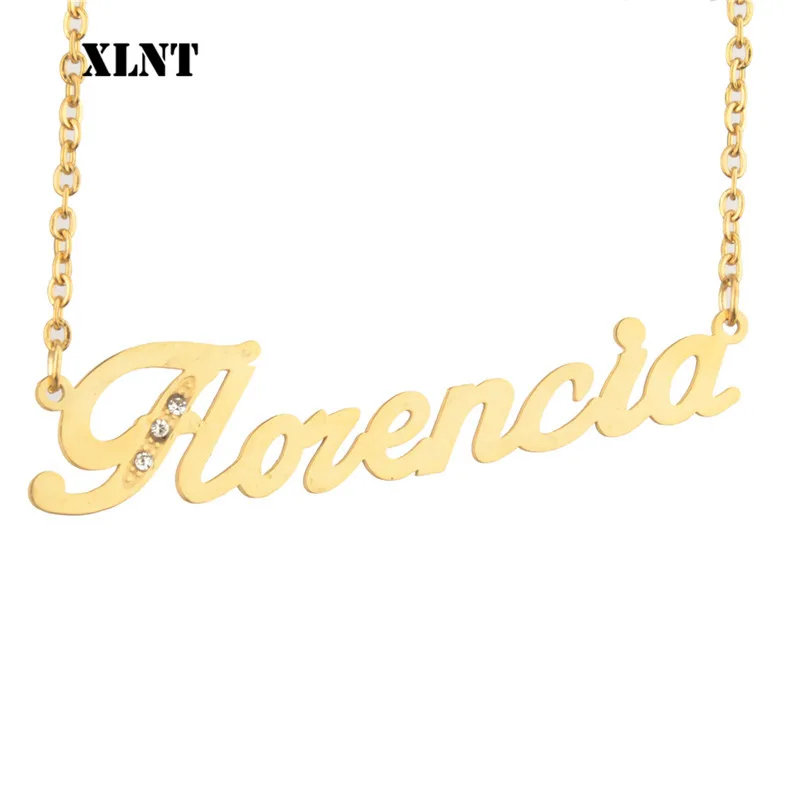 

XLNT Florencia Name Necklace Personalized Custom Name Necklace Women Stainless Steel Signature Pendant Customized Jewelry