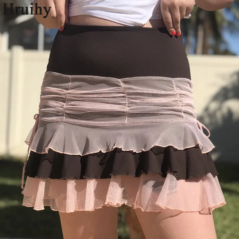

New Arrival Women Clothes Contrasting Multi-layer Wave Mini Skirts Womens Fashion Personalized Casual Sexy Skinny Skirts