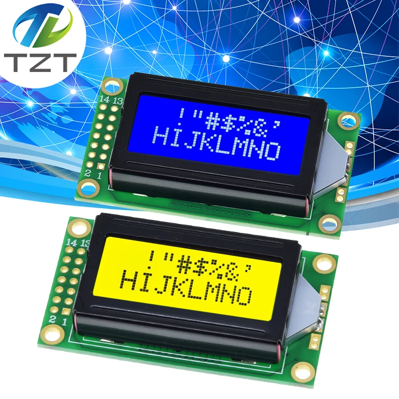 

TZT 8 x 2 LCD Module 0802 Character Display Screen Blue / Yellow Green For Arduino