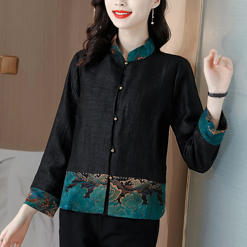 

Рубашка женская с длинным рукавом и воротником-стойкой, в стиле пэчворк