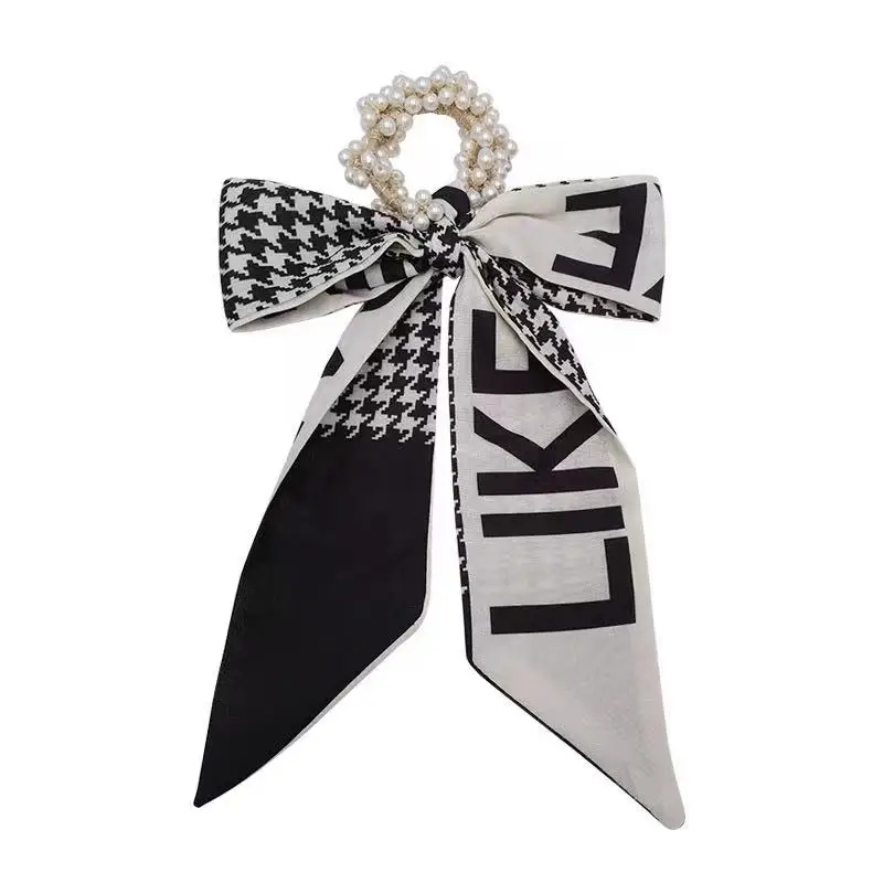 

2021 New Elegant Letter Pearl Strip Ribbon Bow Hair Accessories For Woman Sweet Fashion Korean Jewelry Creative Headband