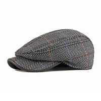 new design golf driving flat cap retro british style herringbone peaked beret hat men fall winter newsboy hat for middle aged
