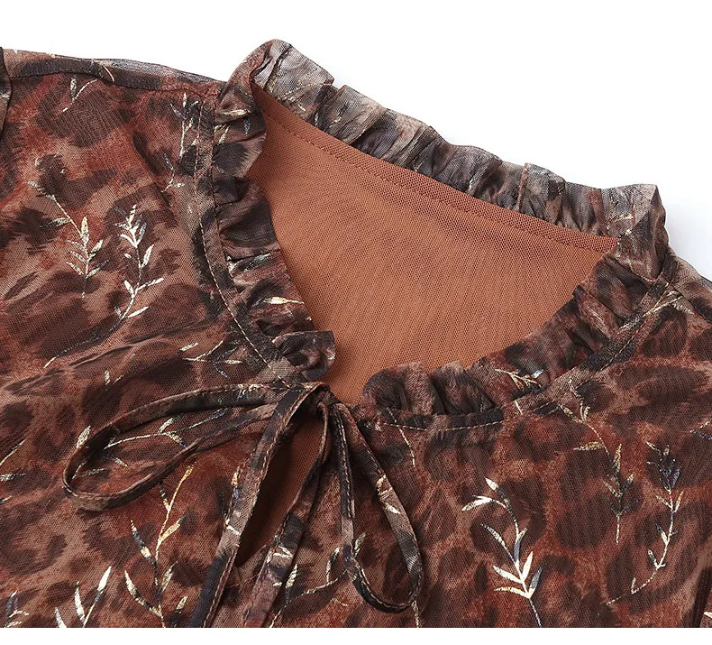 

Plus size dress 2021 new spring and summer leopard print fashion foreign style round neck thin chiffon dresses