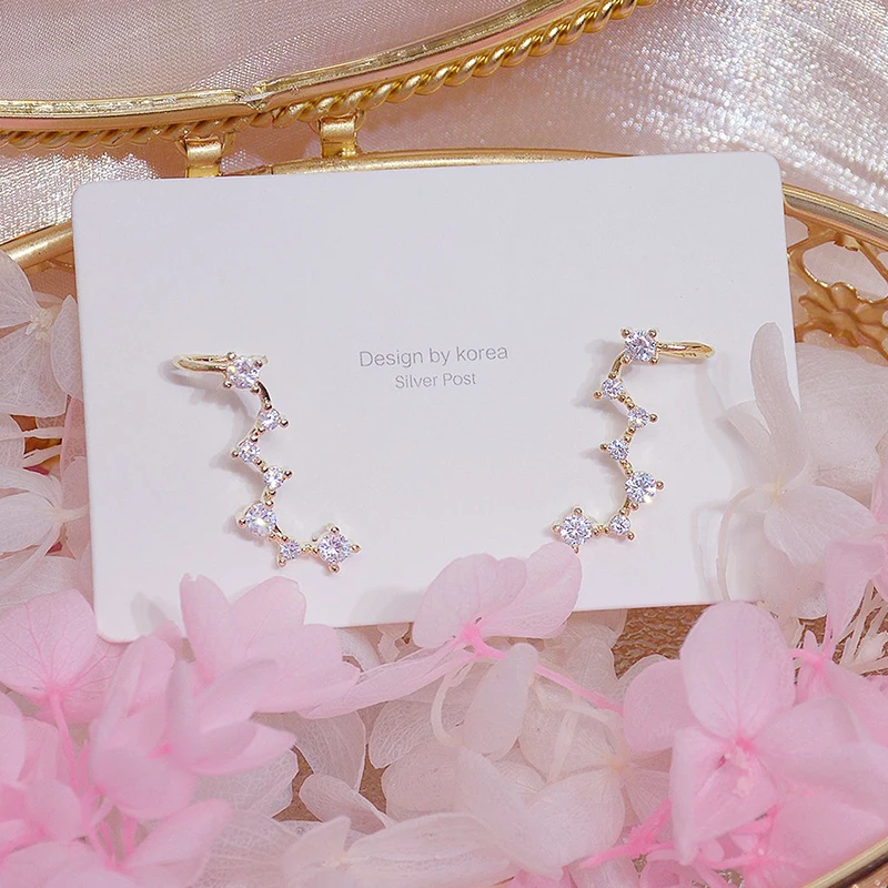 

925 Silver Needle Exquisite Inlaid CZ Big Dipper Earring for Women Charm High Quality Ear Bone Clip Stud Earring Birthday Gift