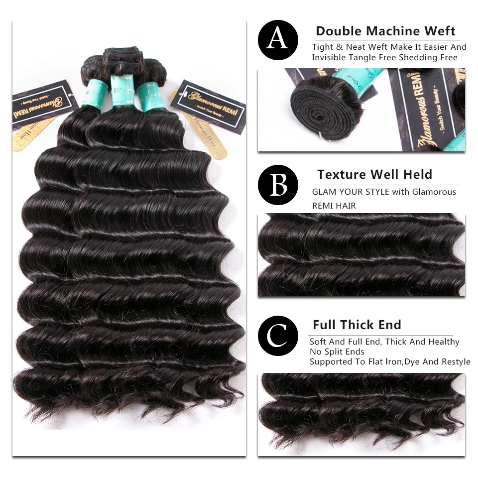 Малазийские Свободные Пряди глубоких волн с застежкой 100% человеческие волосы