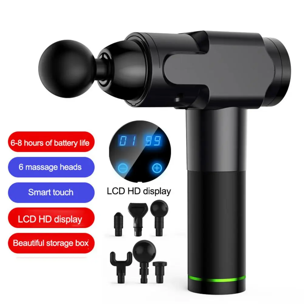 2000 мАч Электрический массажный пистолет для мышц с 20 скоростями 6 головок