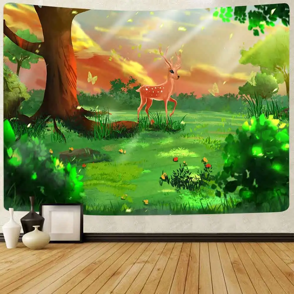 Simsant мультяшный лесной гобелен зеленые растения Древо-психоделические джунгли