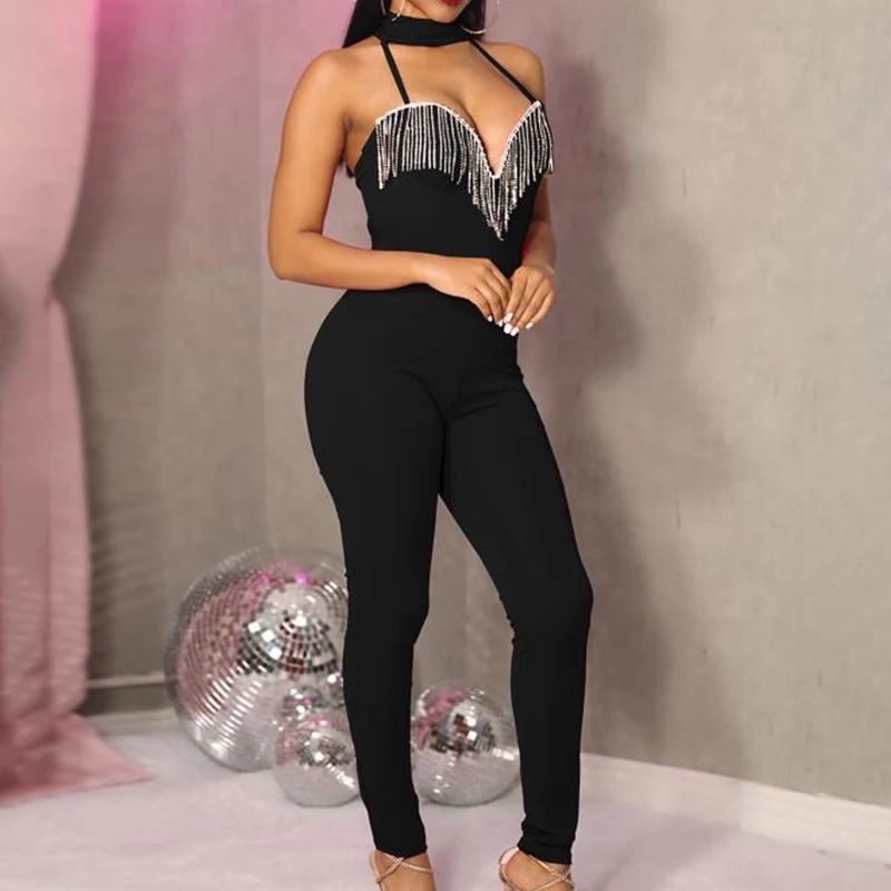 Женское колье без рукавов с бриллиантовыми кисточками сексуальные комбинезоны