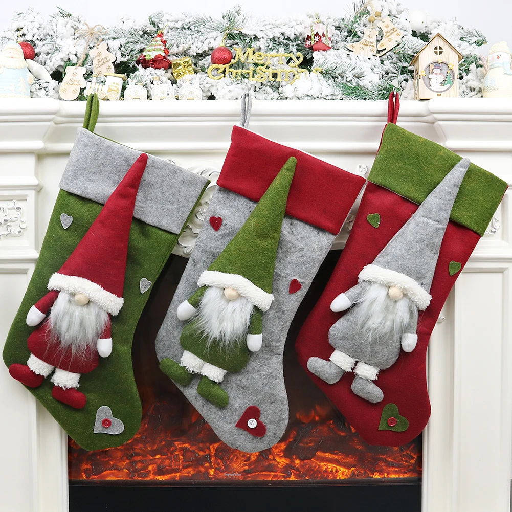 Large Christmas Stockings Gifts Cloth Santa Elk Socks Xmas Lovely Gift Holders For Children Fireplace Tree Decoration | Дом и сад