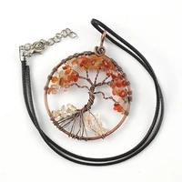 fysl copper wire wrap tree of life red agates pendant rope chain necklace green aventurine jewelry