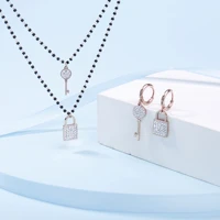 stainless steel lock key pendant necklace earrings jewelry set for women full crystal hoop earring fashion jewelry dropship 2020
