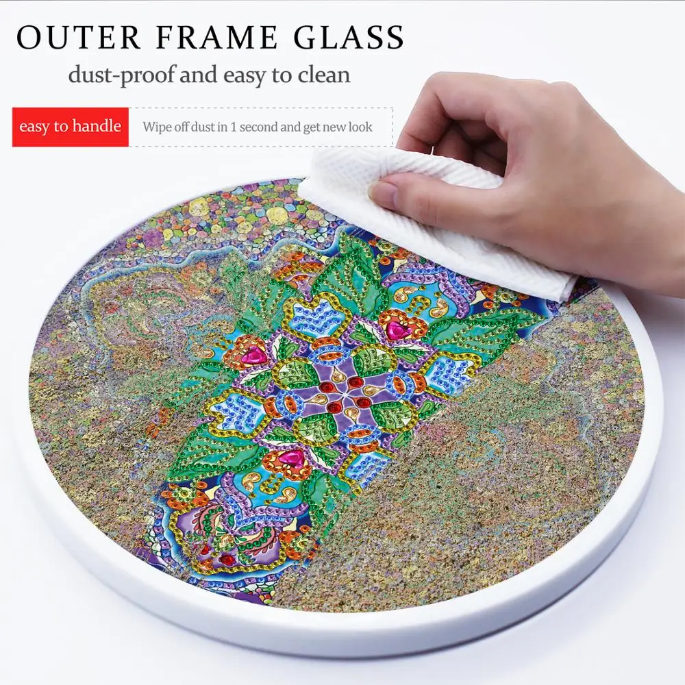 

Mandala Pattern Mural Tessles Diamond Painting Round Frame With Color Box Diamond Embroidery Cross Stitch Home Wall Decoration