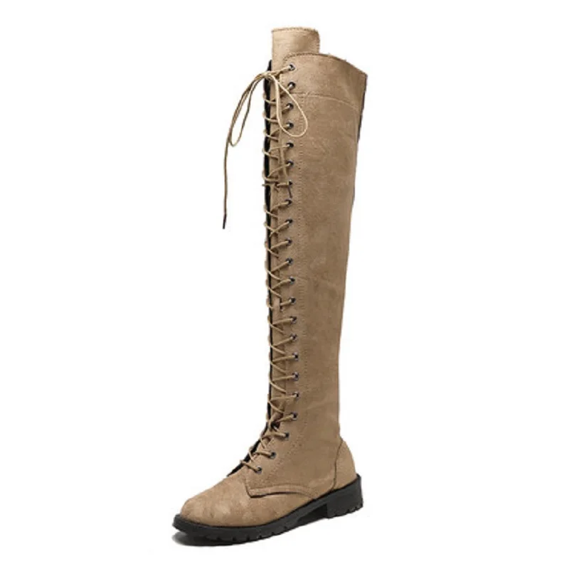 

Spring And Autumn Trend Korean Style Comfortable Flat-Bottom Long Lace-Up Ladies Martin Boots Knight Boots Elegant.