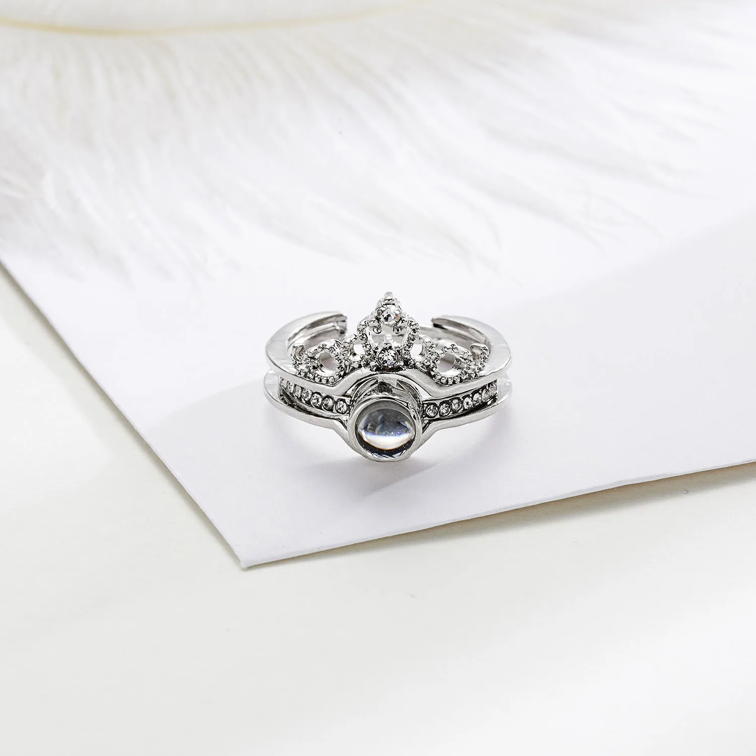 

Luxury Female 100 Languages I Love You Split Projection Ring Set Crown 2 In 1 Adjustable Ring for Bridal Wedding Lover Gifts