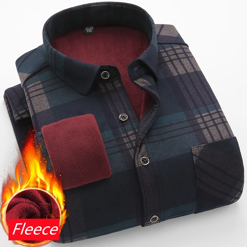 Мужская Флисовая теплая рубашка в клетку размеры до 8XL | одежда