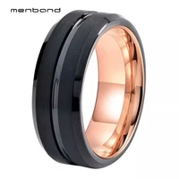 8mm black rose gold tungsten carbide ring men women wedding band flat band grooved brushed beveled finish comfort fit