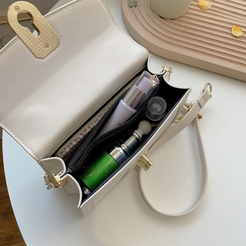 

Small White Women Shoulder Bag Summer Chain Messenger Bag Lady Simple Square Tote Crossbody Bag Soft Leather Top-handle Handbags