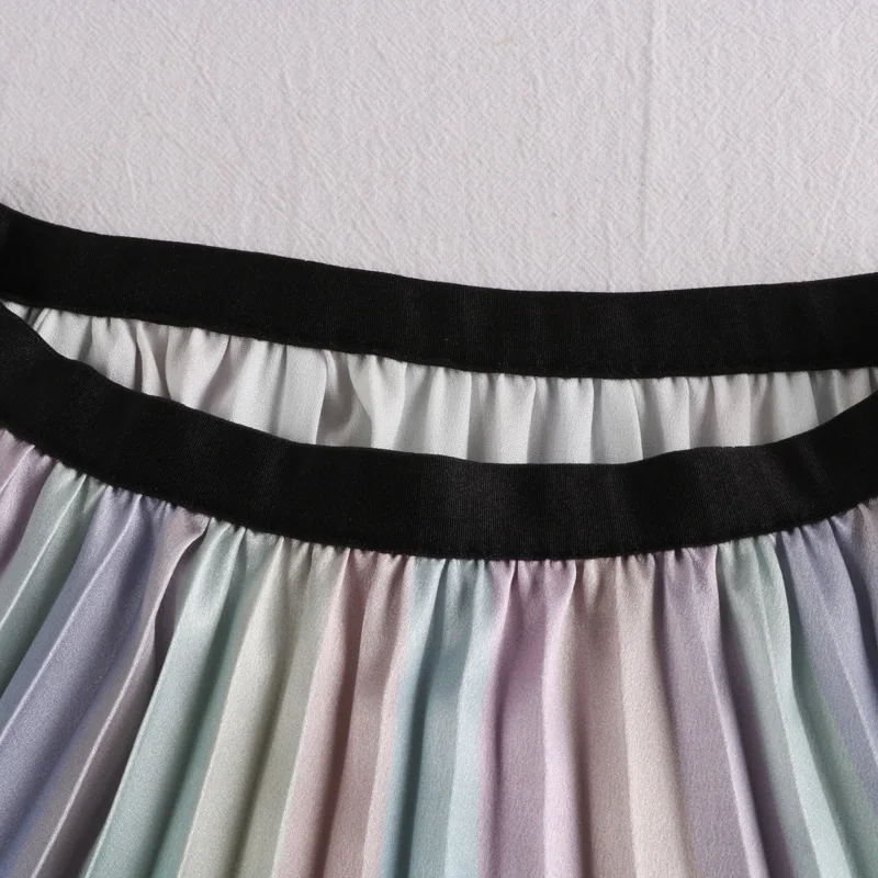 

Skirts Womens 2021 New Summer High Waist Slim Colorful Rainbow Pleated Skirts European A-Line Maxi Skirts Streetwear Jupe Femme