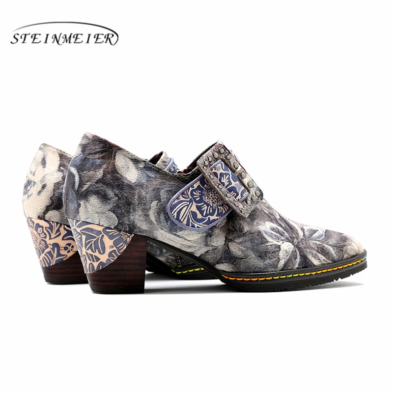 

Women Genuine Leather Oxford Pumps Shoes Vintage Leather Lady Oxford Heels Shoes For Women Shoes 2021 Spring grey