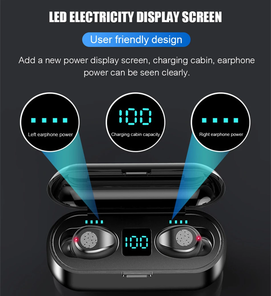 Новинка, беспроводные наушники F9, Bluetooth 5,0, TWS, гарнитура, Hi-Fi, Мини, для занятий спортом, бега, наушники, Поддержка iOS/Android телефонов, HD вызов