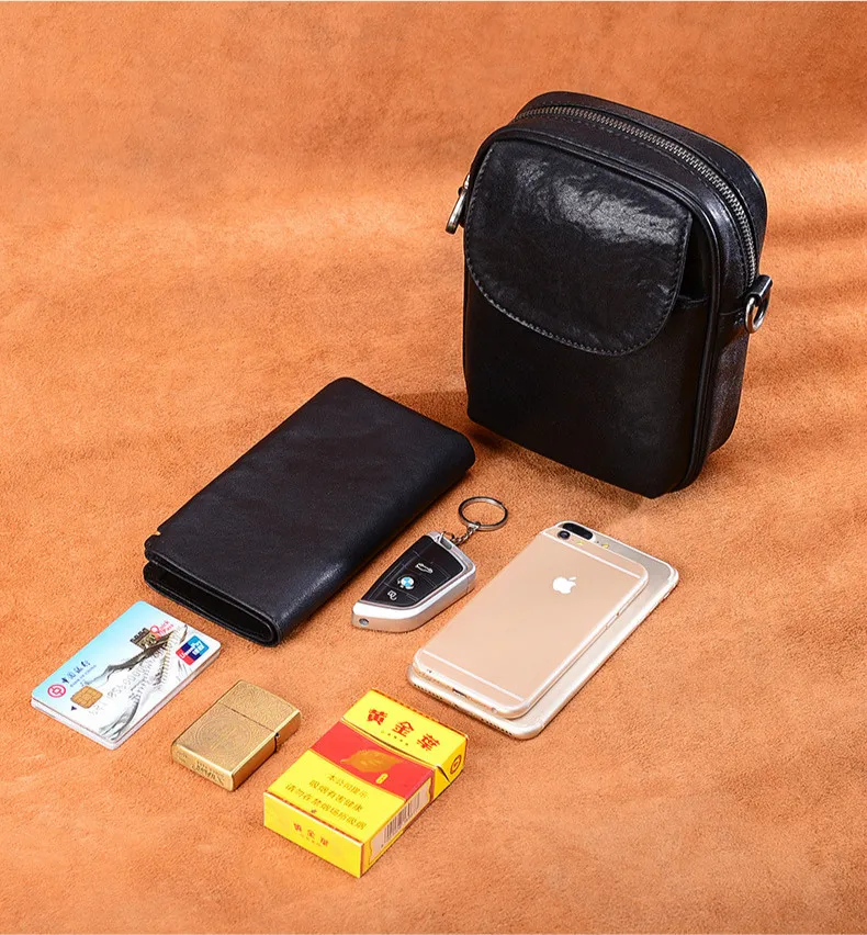 

Men Genuine Leather Shoulder Bag Cowhide Clutch Handbag Travel Crossbody Messenger Bag Fashion Small Male Phone Bag