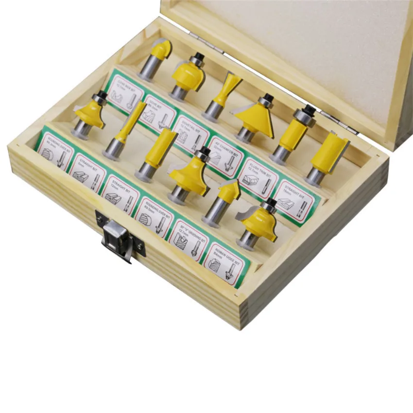 

12pcs Milling Cutter Router Bit Set 8mm Wood Cutter Carbide Shank Mill Woodworking Trimming Engraving Carving Cutting Tools