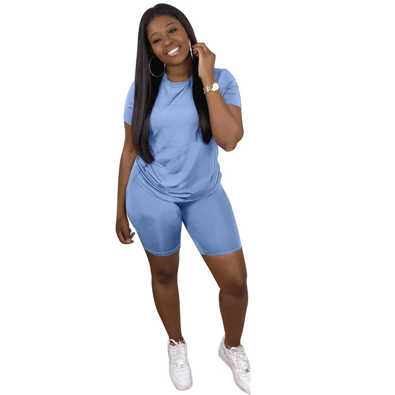 

Women Fitness Two Piece Set Tracksuit For Women O Neck Short Sleeve T Shirt And Biker Shorts Plus Size Matching Set Club Outfits