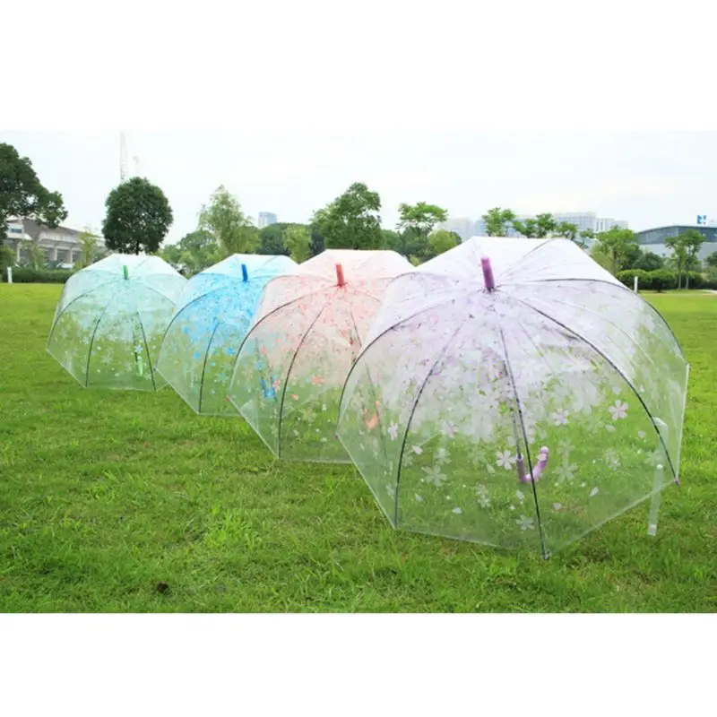 

R9UF Romantic Transparent Clear Flowers Bubble Dome Umbrella Half Automatic For Wind Heavy Rain