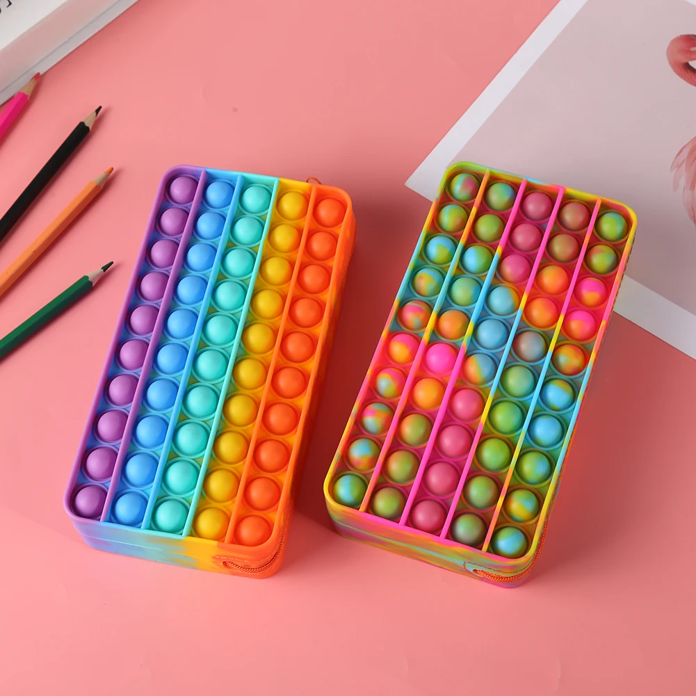 

2021 Cute Silicone Pencil Case Rectangular Press Bubble Decompression Pencil Case Study Stationery Storage Bag dropshipping