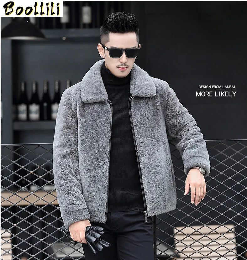 Boollili Для Мужчин's куртка из короткой овечьей шерсти пальто натурального меха