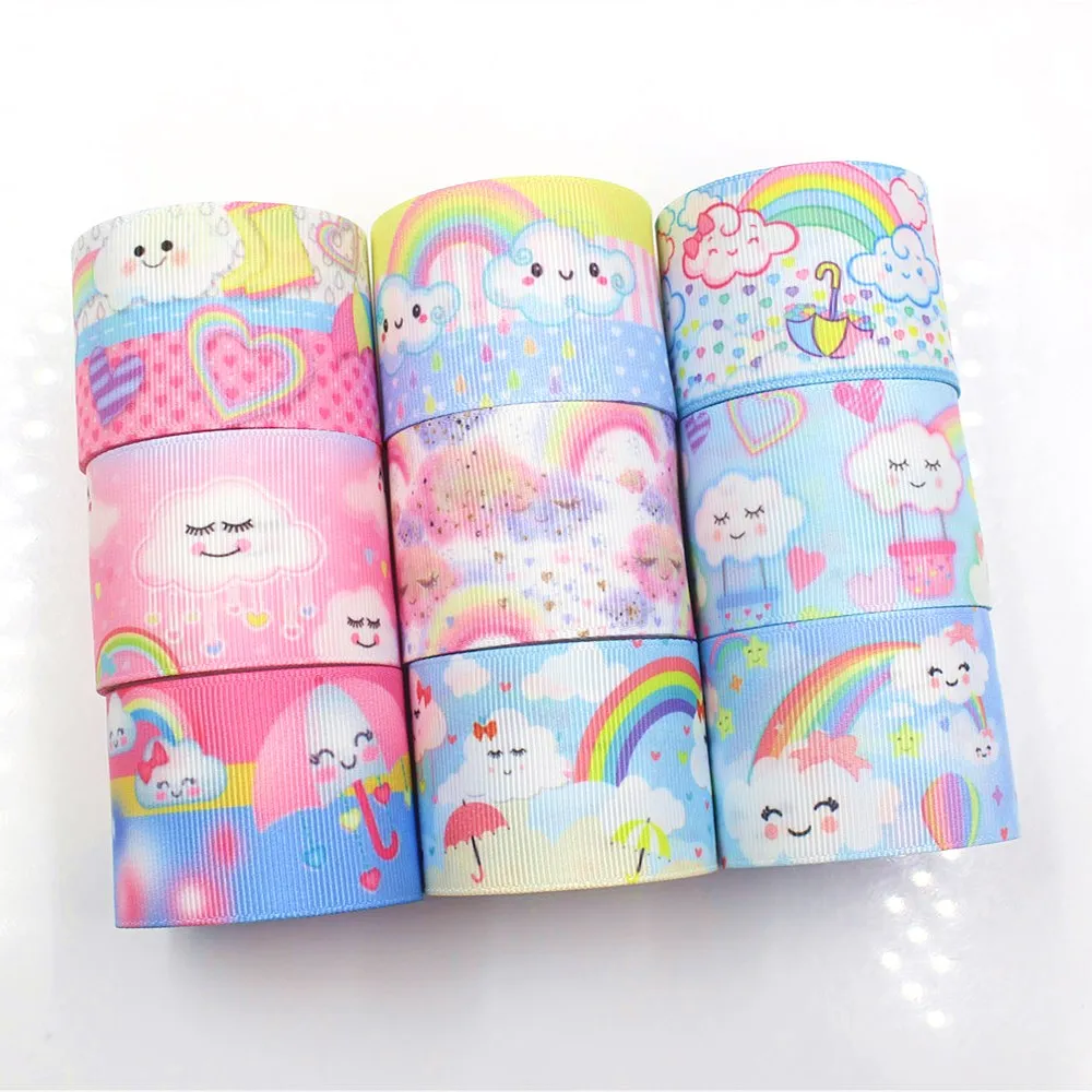 

1-1/2‘’ ,10yards Cartoon Rainbow Clouds Printed Grosgrain Ribbons,Bow Cap Accessories and Decorations,I-19221-402