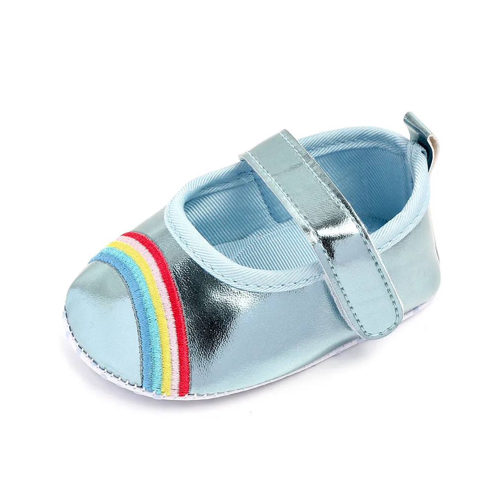 

Baby Toddler Shoes Girl Fashion Rainbow PU Bright Leather First Walkersfor for Newborn Non-slip Soft Sole Princess Prewalker