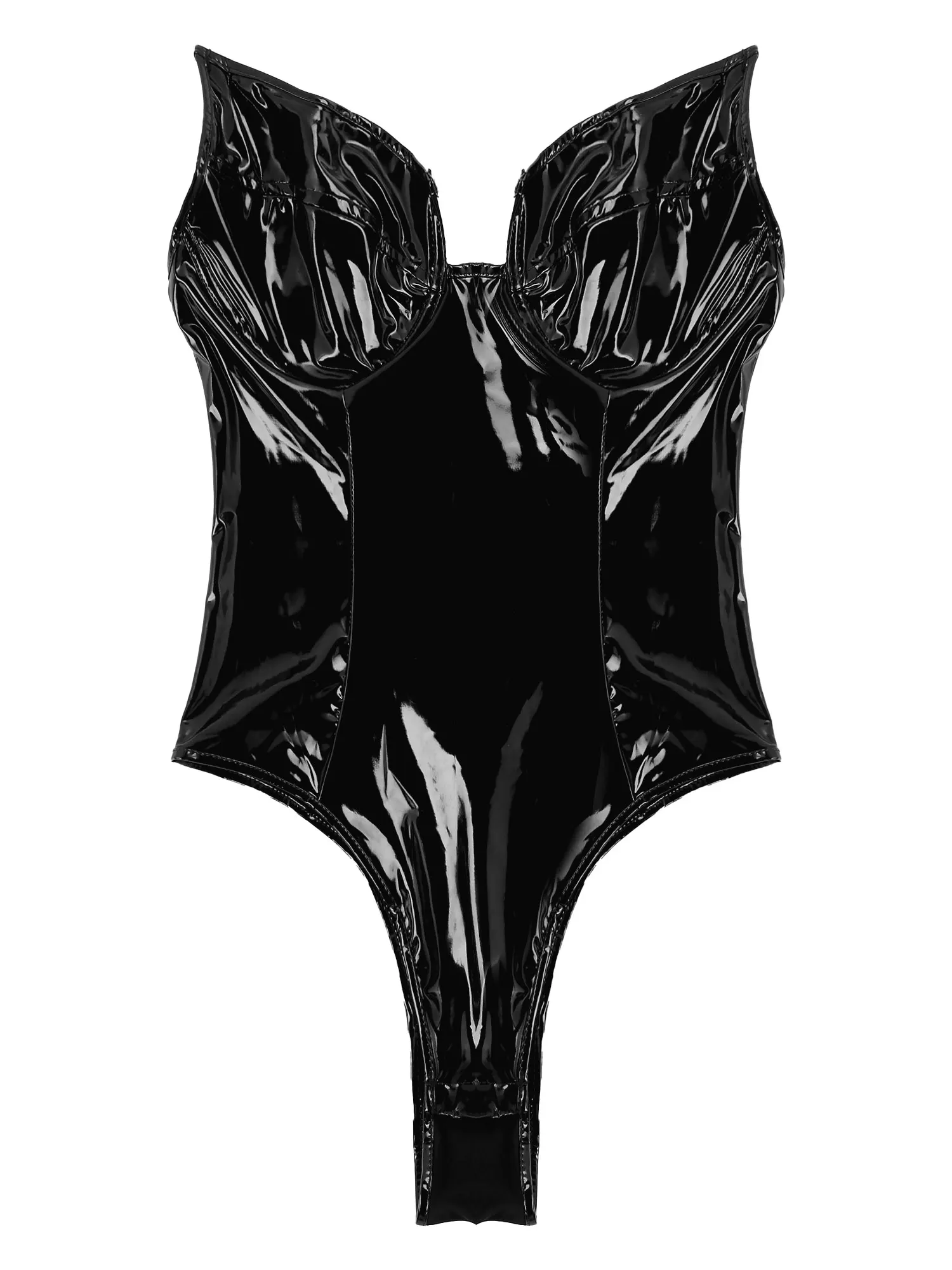 Женский Цельный боди Wetlook искусственная кожа сексуальные вечерние Skinny черного