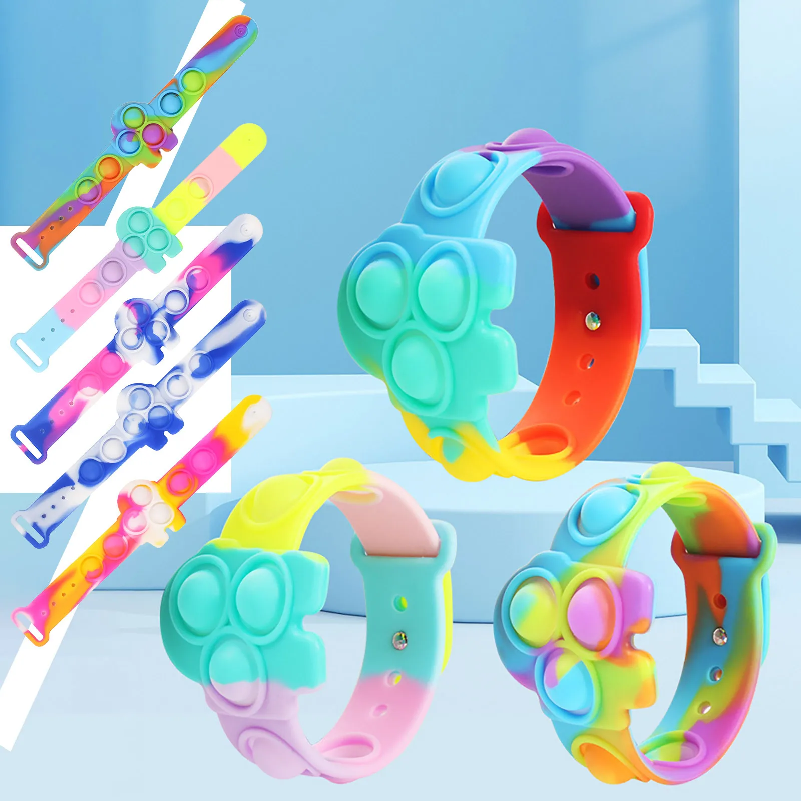 

Mini New Fidget Toys For Children Push Bubble Dimple Bracelet Decompression Toy Adults Antistress Reliever Sensory Toy Kids Gift