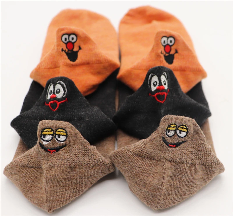ZT 23 3PAIRS Kawaii Embroidered Expression Women Socks Happy Fashion Ankle Funny Socks Women Cotton Summer Candy Color - Цвет: ZT 23
