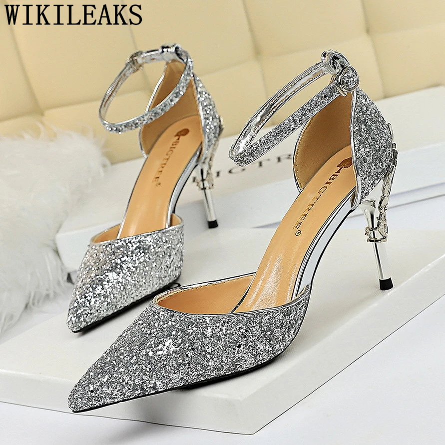 Свадебные блестящие туфли Mary Jane Роскошные белые пикантные летние на высоком