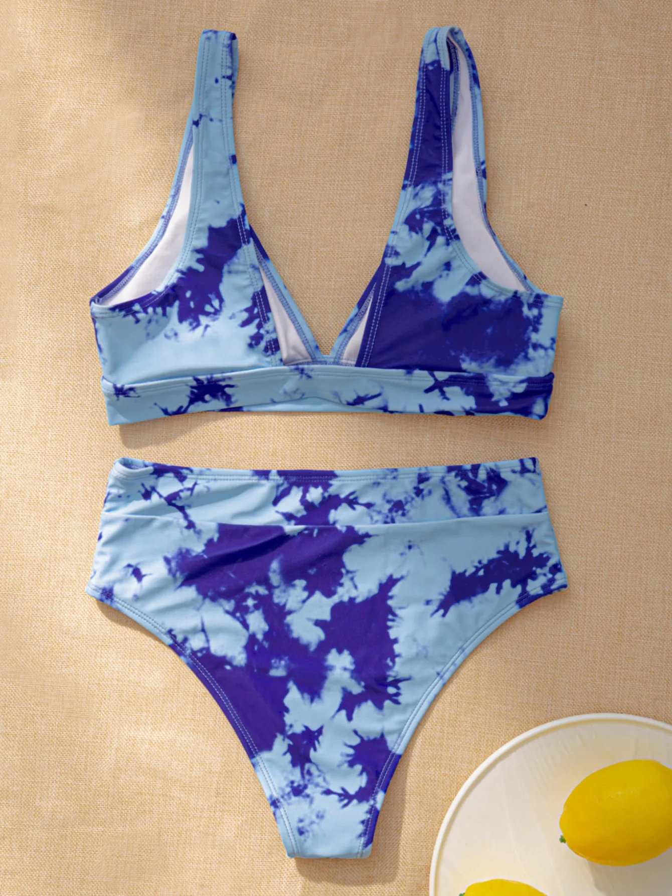 

Sexy V-neck Tie Dye Printed Bikini High Waist Split Swimsuit Swimwear Women 2 Pieces Women's Summer Fashion 2021 Swim Suit