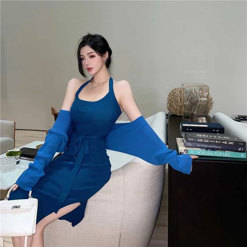 Женское трикотажное платье на бретелях-спагетти элегантное пикантное в