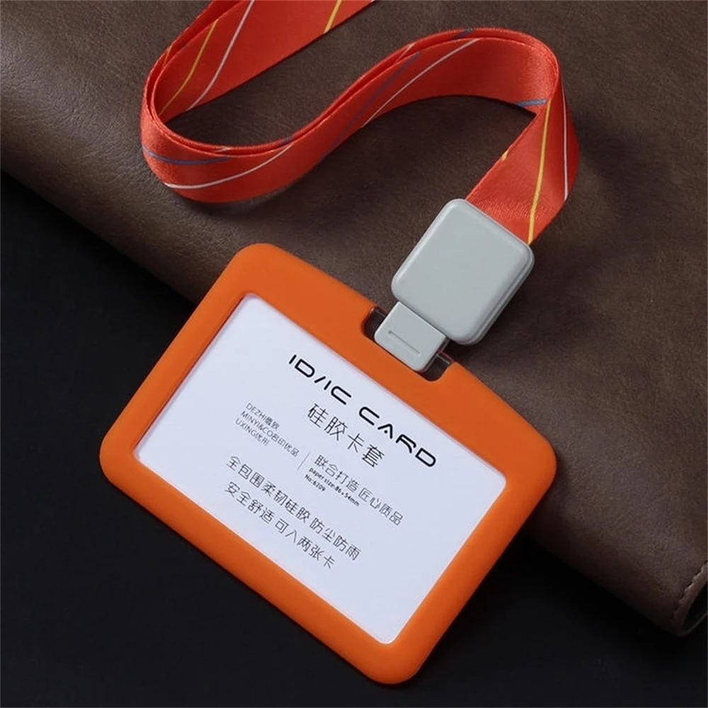 

Soft Rubber Tag Sleeve Sign Badges Card Pocket with Suspension Lanyard Cord